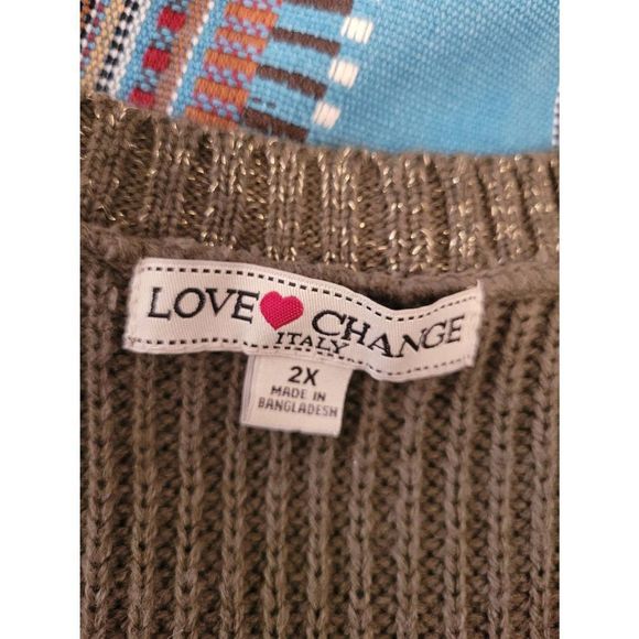 Love Change Women's 2X Crewneck Green Knit  Sweater Metallic Glitter Det… - Picture 4 of 5